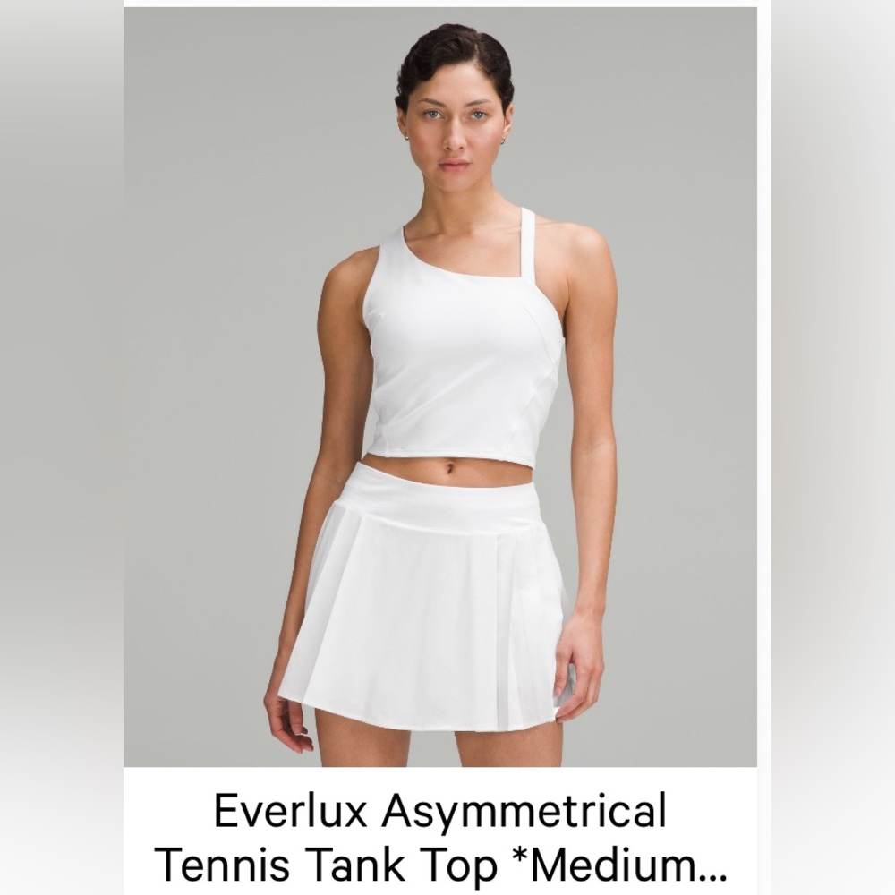 Lululemon White Asymmetrical Crop Tank and Tennis Top with embedded Sports Bra 2